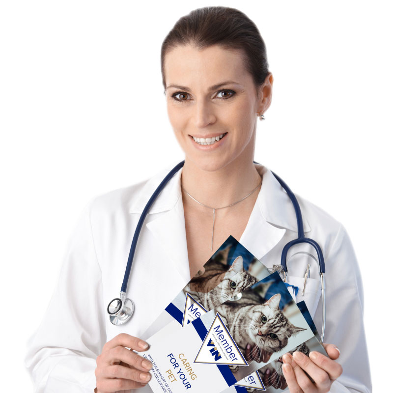 Vet with brochures