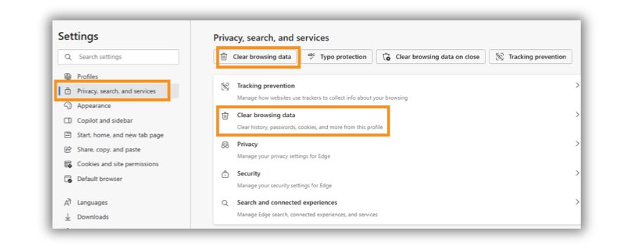 Image of Edge Privacy to Clear browsing data