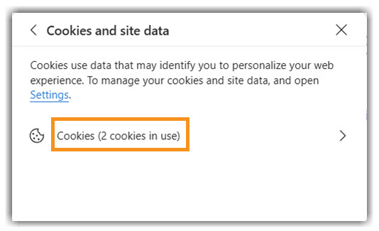 Image of Edge Cookies and site data window
