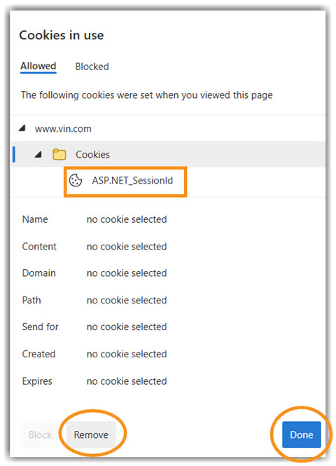 Image of Cookies in use window