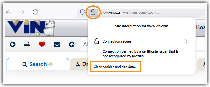 Image of accessing Firefox Clear cookie and site data from URL