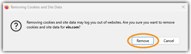 Image of Removing Cookies and Site Data alert and Remove button