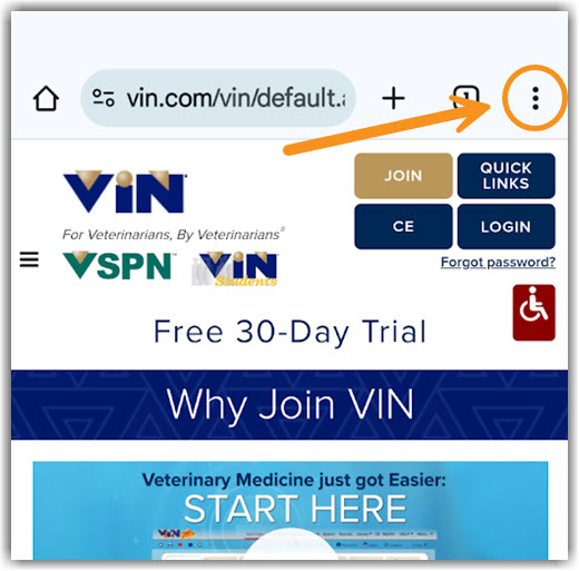 Image of Android Chrome access to Menu