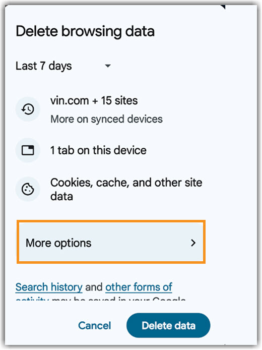 Image of Android Chrome More options
