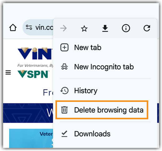 Image of Android Chrome accessing Delete browsing data
