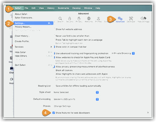 Image of Safari Settings to clear cache